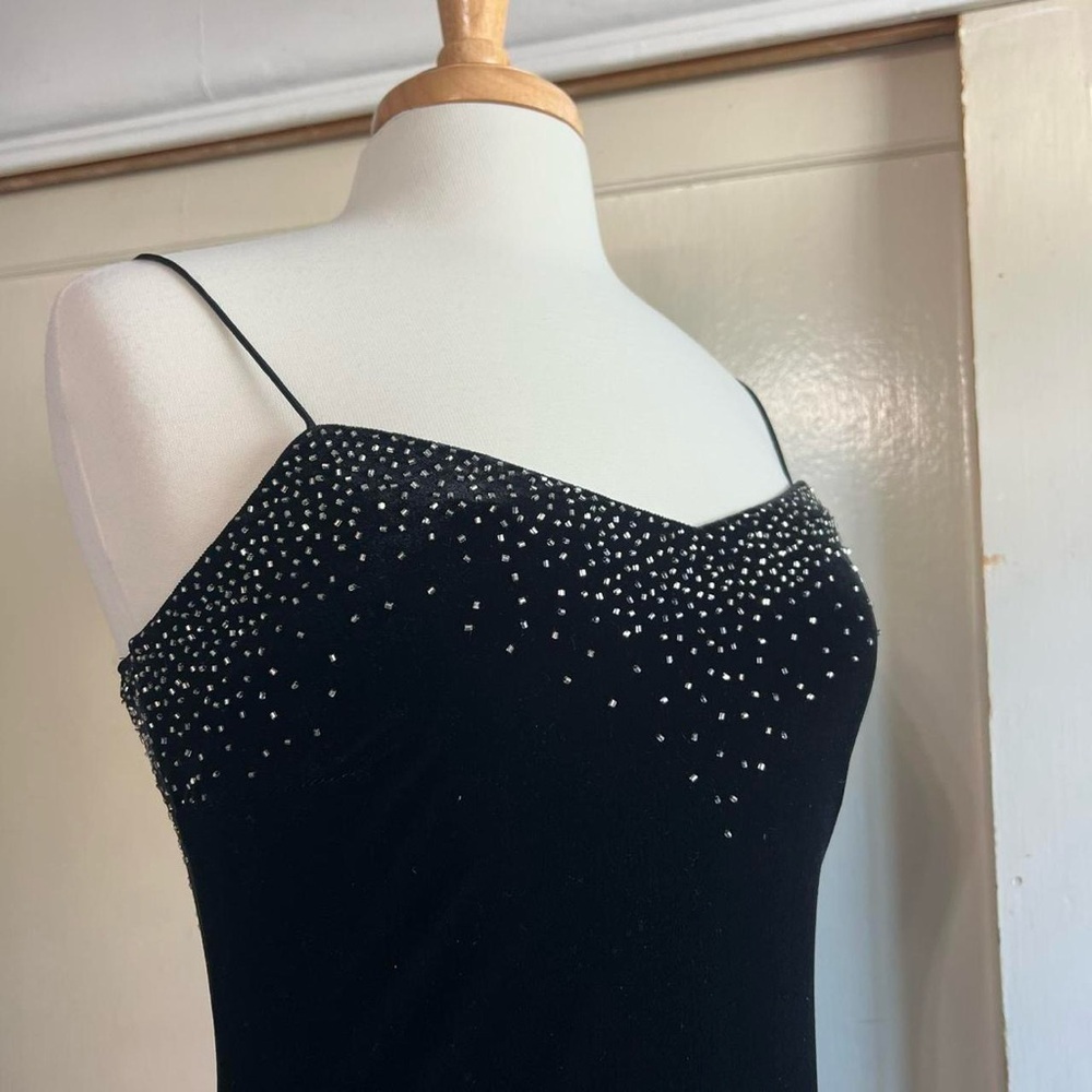 Dave & Johnny Black Velvet Beaded Maxi Dress with Silver Beads - Picture 7 of 8